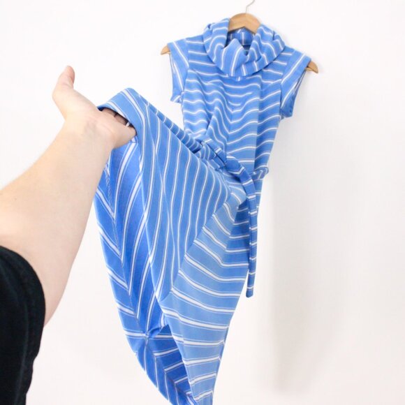 *Custom Made Blue Striped Turtleneck Sleeveless Dress - Picture 5 of 7